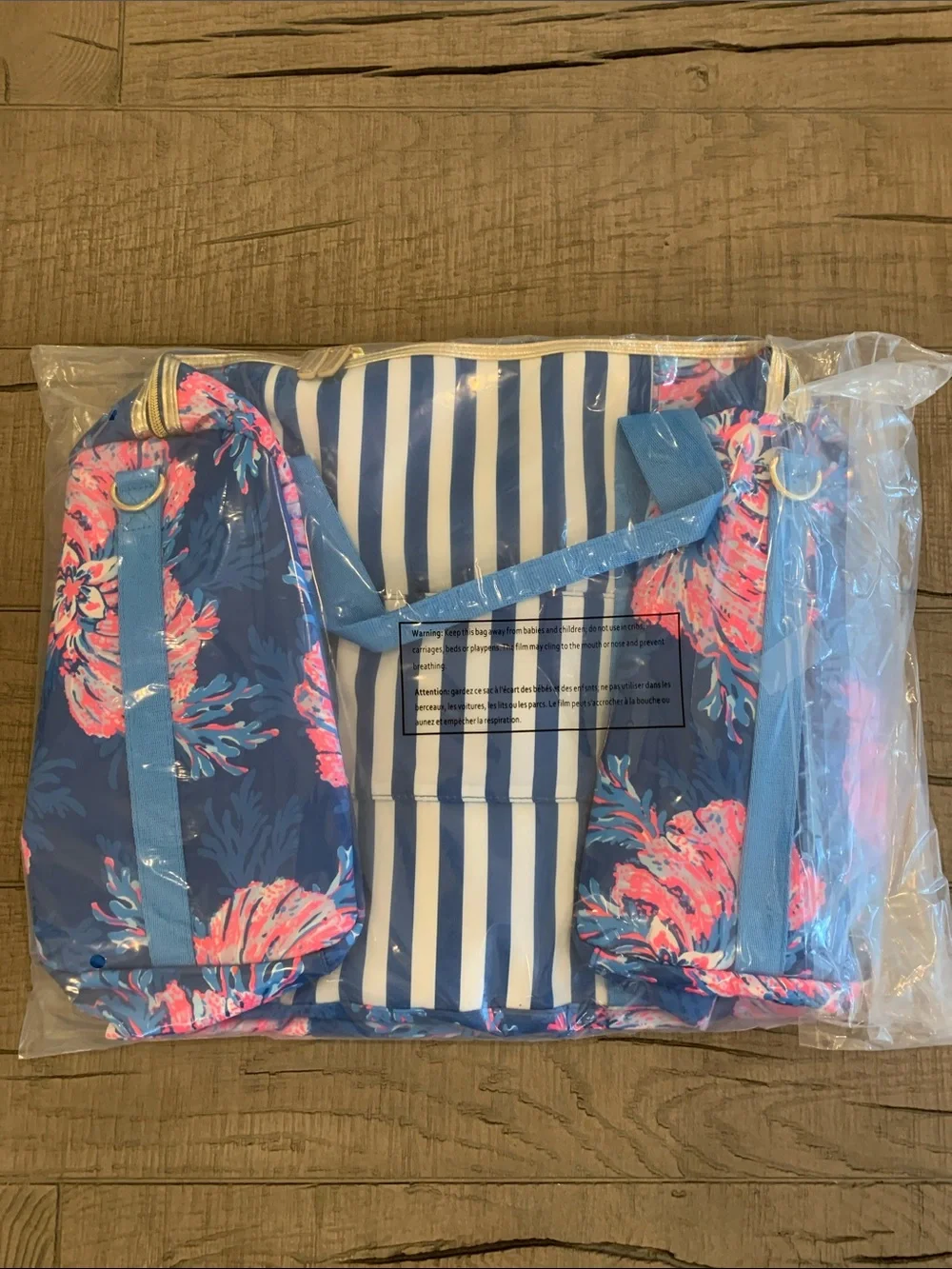 Lilly Pulitzer Navy Floral Stripe overnight bag / Tote